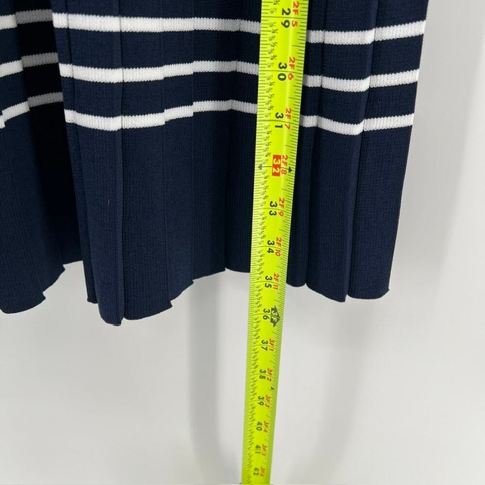 NEW English Factory Pleated A Line Knee Length Dress Womens M Navy Blue Preppy - Picture 6 of 9